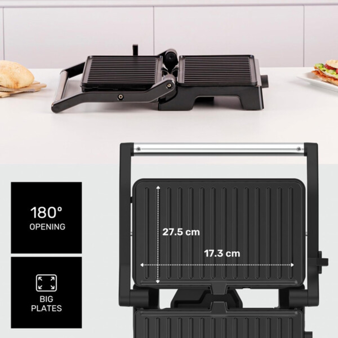 Контактен грил Taurus Grill&Co, 1500W, с плаващ капак и регулируем термостат