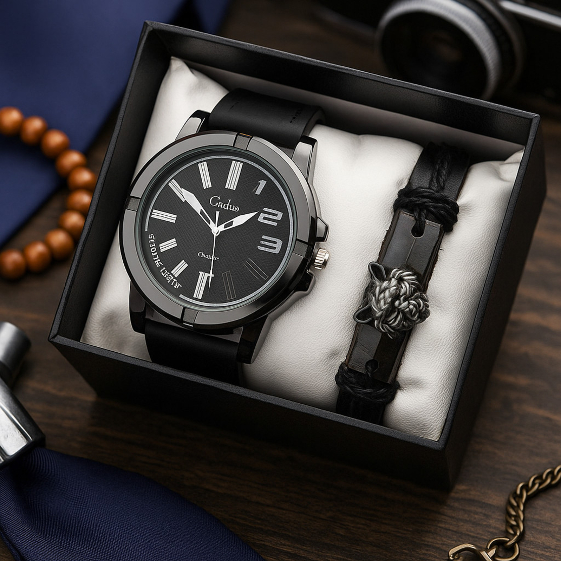 Спортен мъжки часовник Geduo и гривна в луксозна кутия