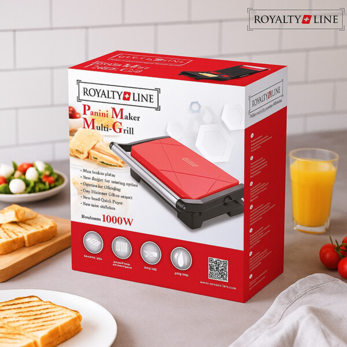 Тостер грил Royalty Line RL-PM1000 - Компактен грил и сандвич преса 2 в 1