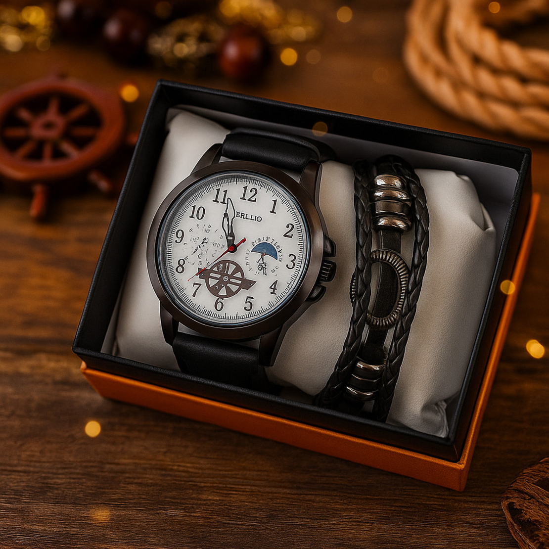 Мъжки часовник с големи цифри и подаръчна гривна – стил и практичност в готов комплект