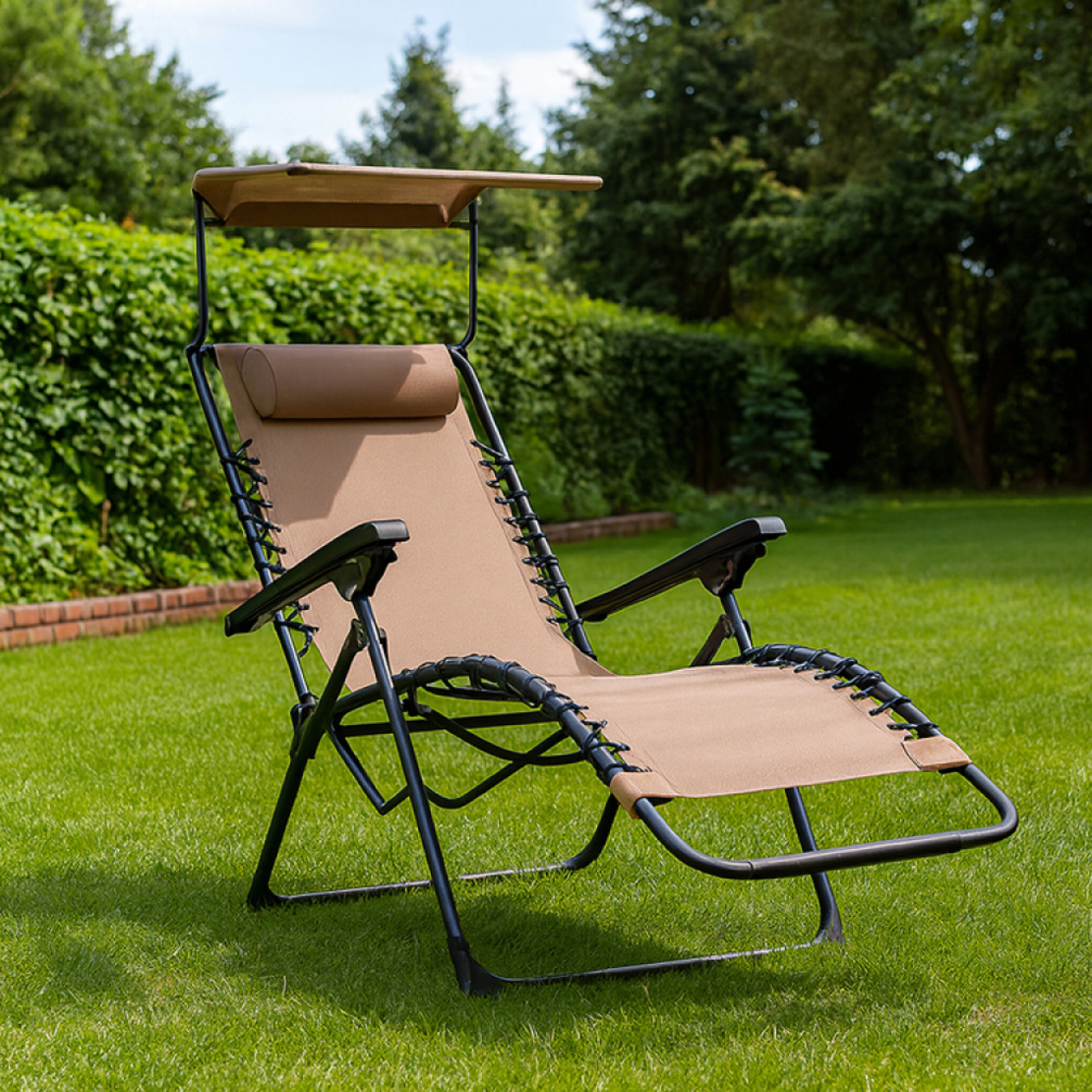 Комплект за релакс на открито: 2 сгъваеми шезлонга с нулева гравитация CHAIR3 и стилна масичка за кафе
