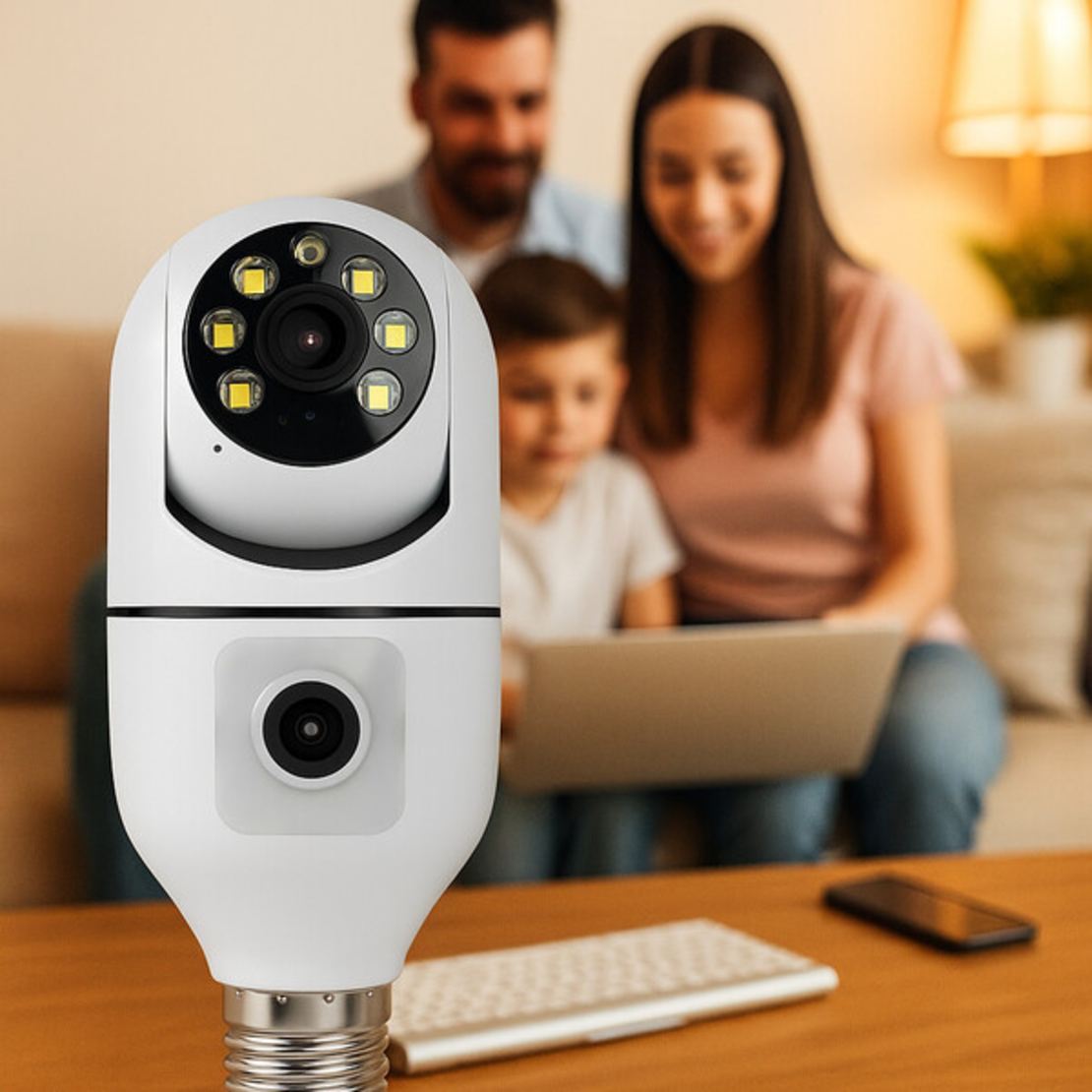 WiFi двойна IP камера за фасунга – Full HD 1080P, 355° въртене