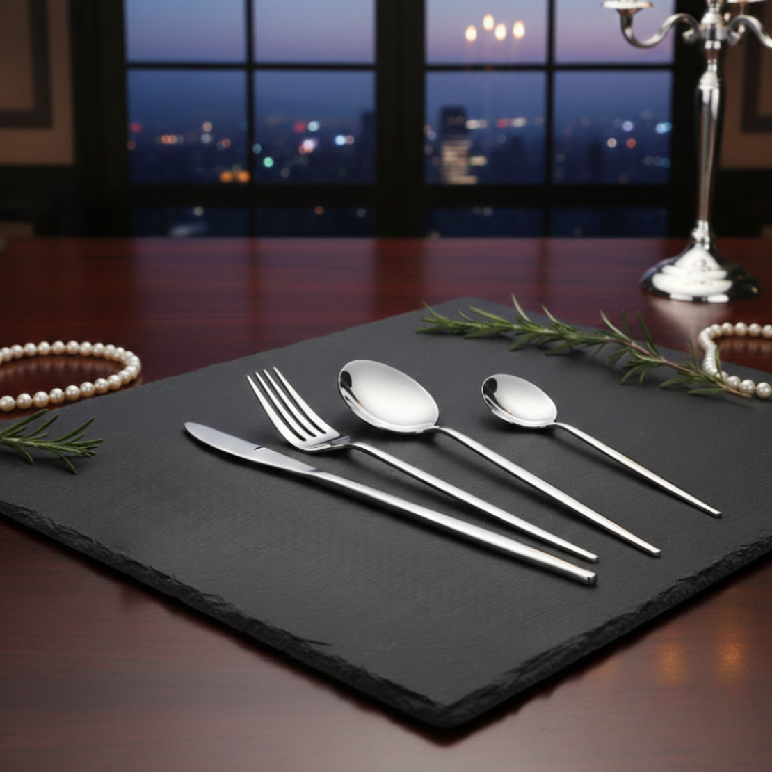 Комплект прибори за хранене в сребрист цвят от 24 части с луксозен дизайн и магнитна кутия