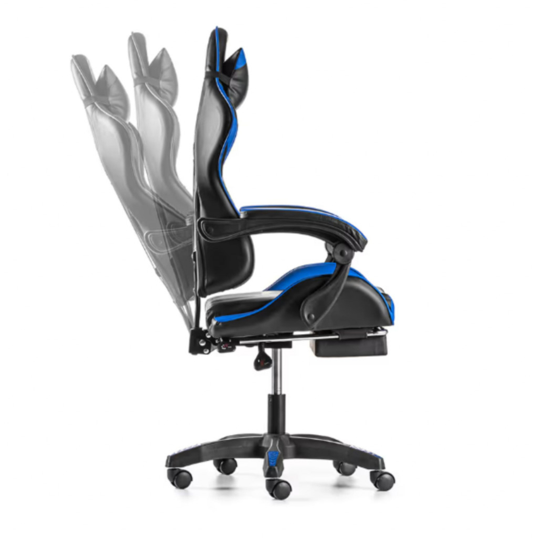 Геймърски стол с поставка за крака - подходящ за деца и тинейджъри- черно-син, въртящ, с масажна функция и спортен дизайн