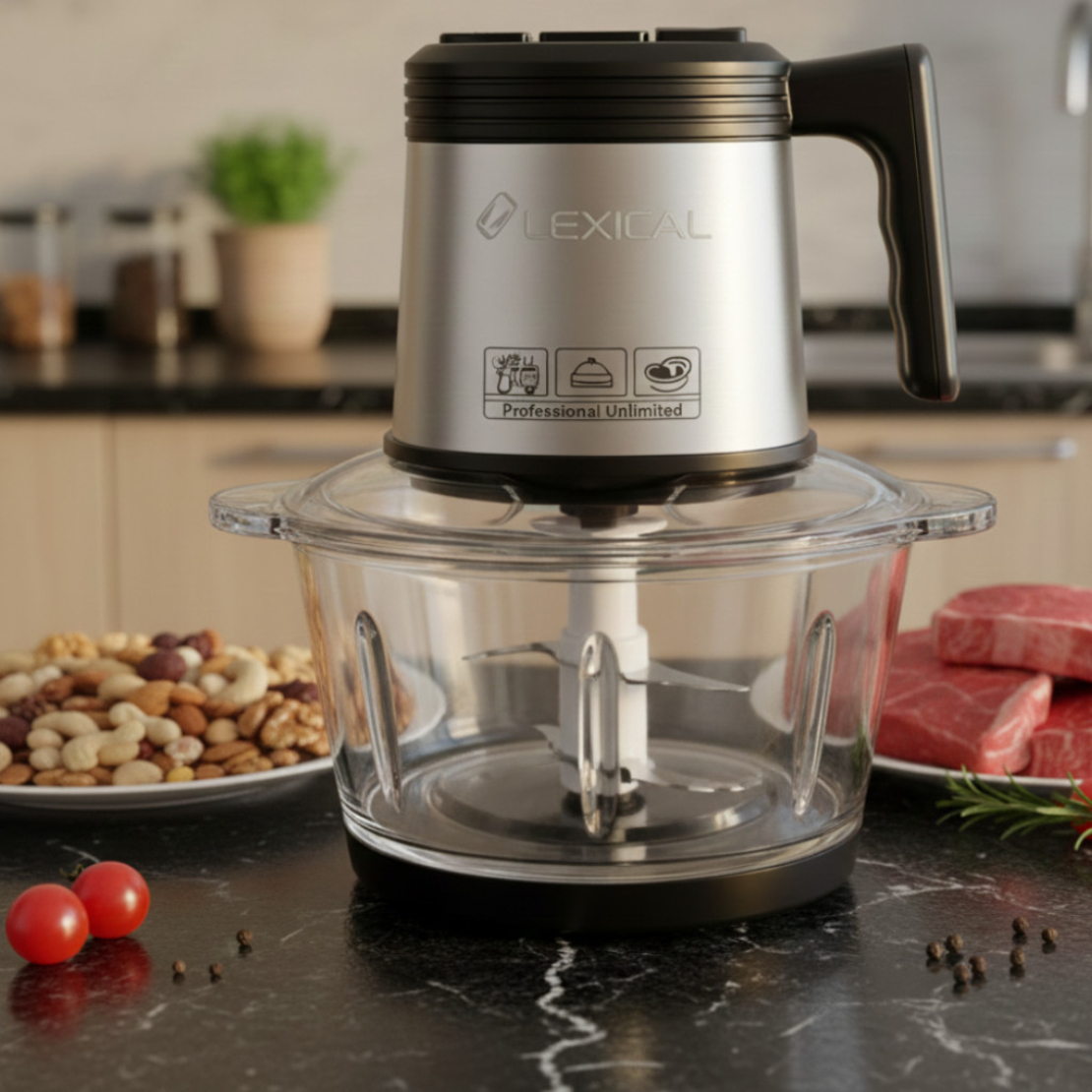 Електрически чопър Lexical LCH-1956 с 6 титаниеви ножа и стъклена купа