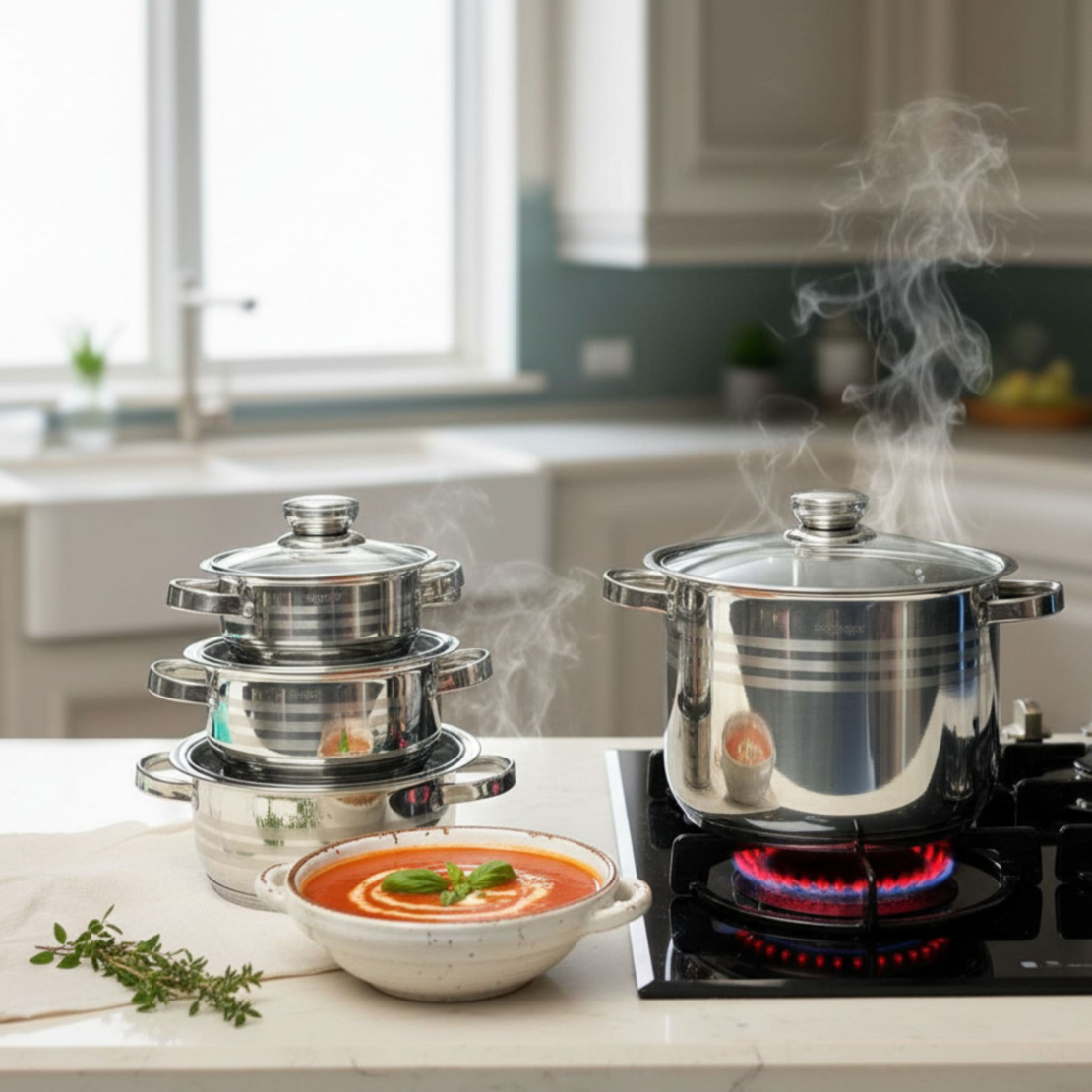 Комплект тенджери Cheffinger 10 части – Винаги вкусна храна без загорели съдове и излишно миене