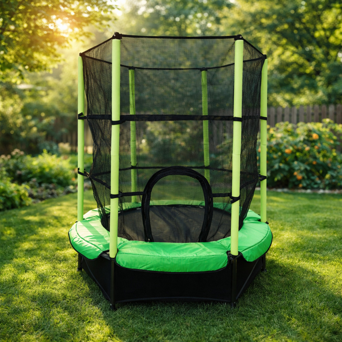Мини батут с мрежа за безопасност – Компактен и забавен избор за деца
