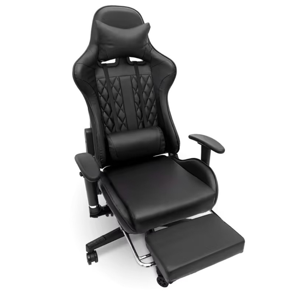 Геймърски стол за релакс с масаж и подложка за крака – черен