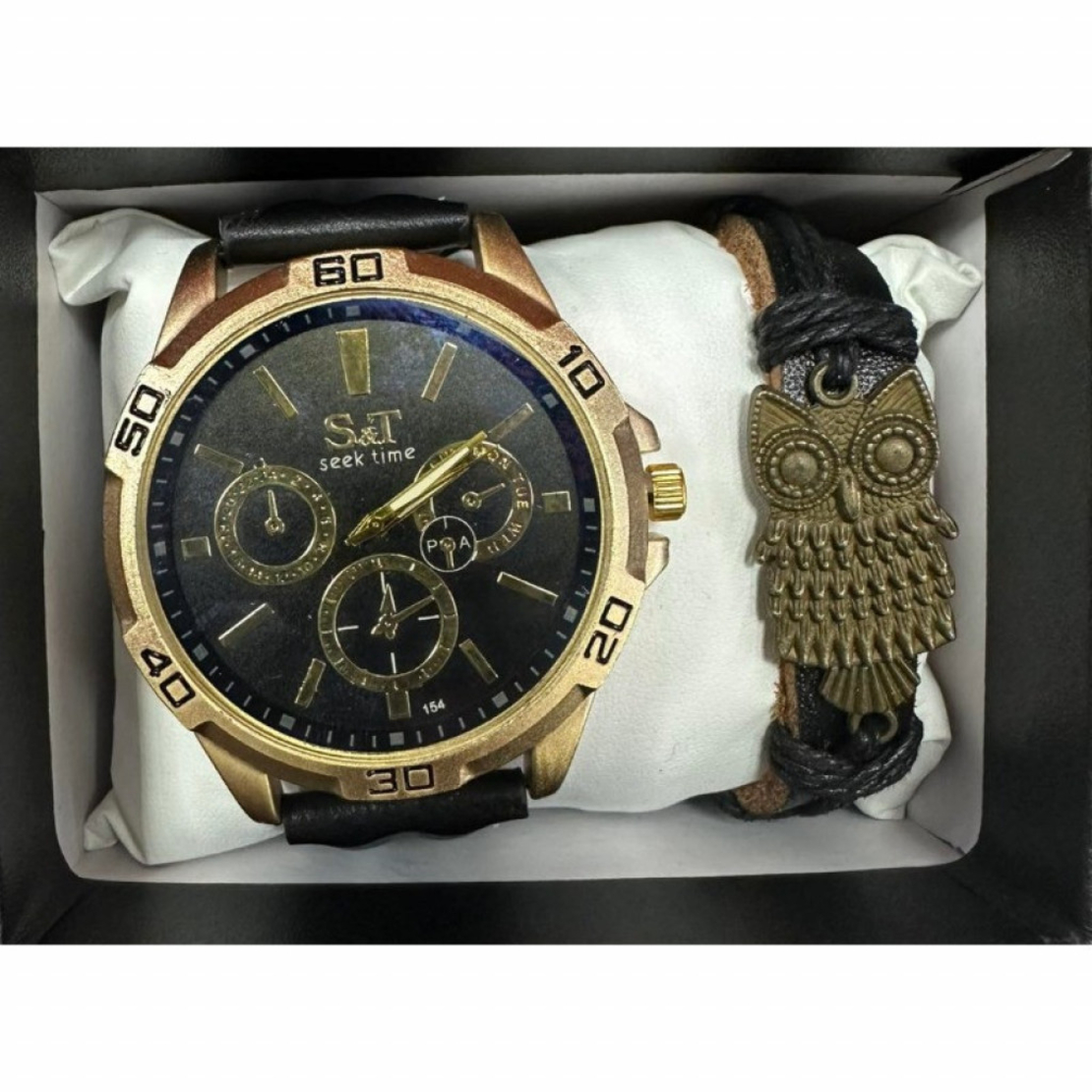 Мъжки комплект S&T Seek Time – стилен часовник с гривна в подаръчна кутия
