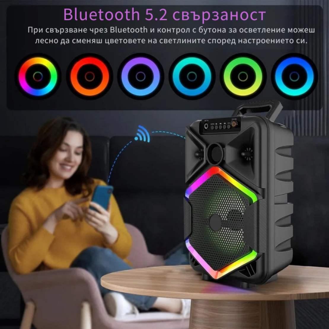 Преносима тонколона с микрофон, 8.5 инча, 1800 mAh батерия, 10W мощност WSJAR E8132W