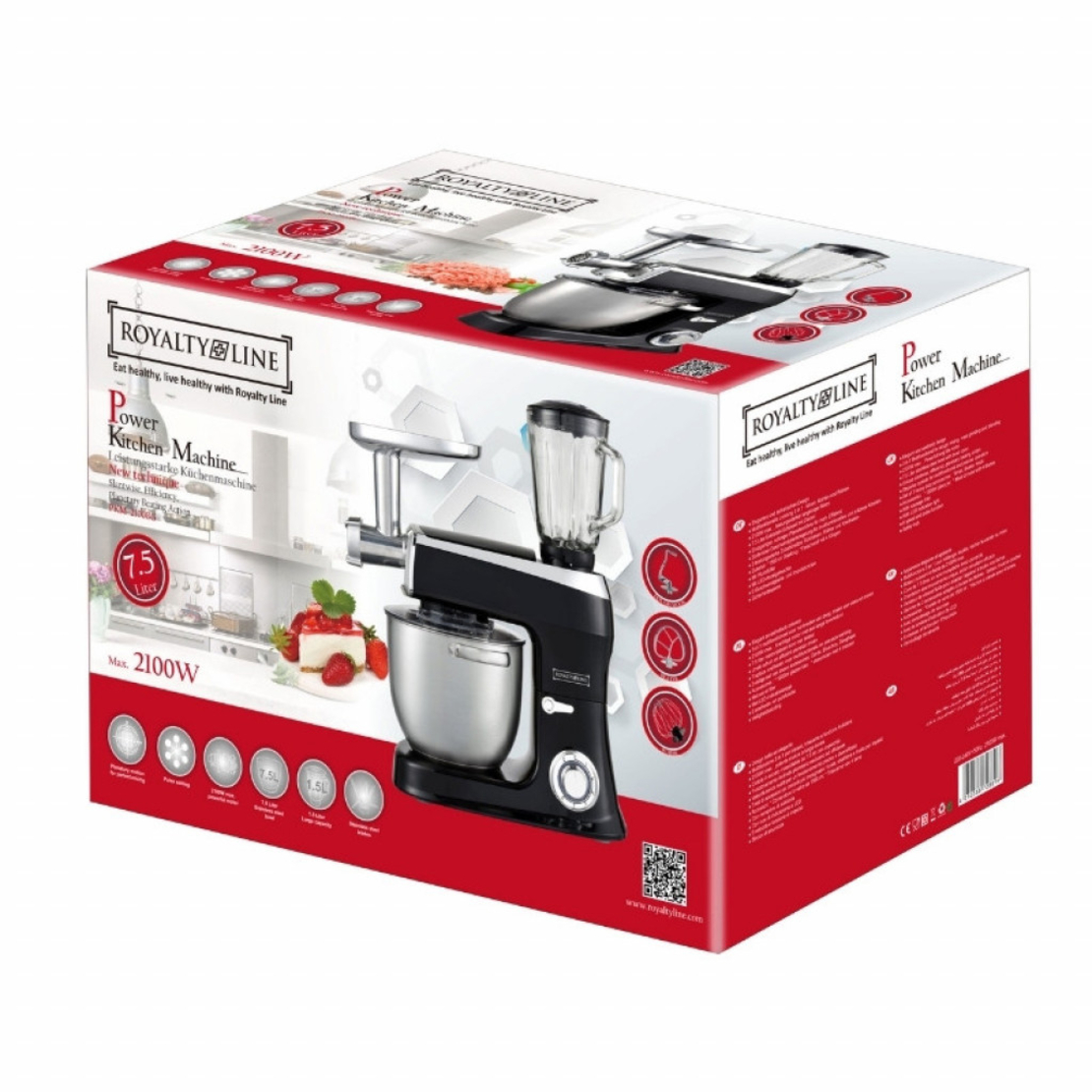 Кухненски робот 3 в 1 Royalty Line RL-PKM2100BG BLACK - 2100W Max, 7.5L купа, 1.5L блендер