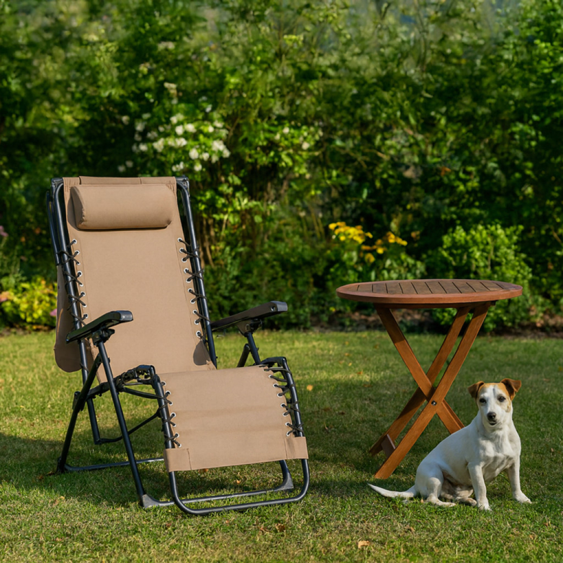 Сгъваем градински шезлонг с нулева гравитация и сенник – комфорт за пълна релаксация
