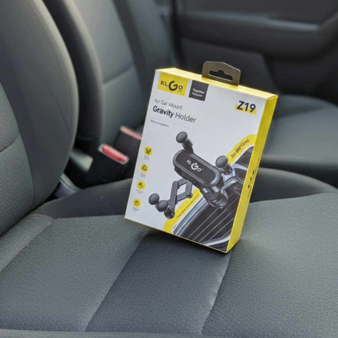 Гравитационна стойка за телефон за кола KLGO Z19 – 360° въртене, монтаж на климатична решетка