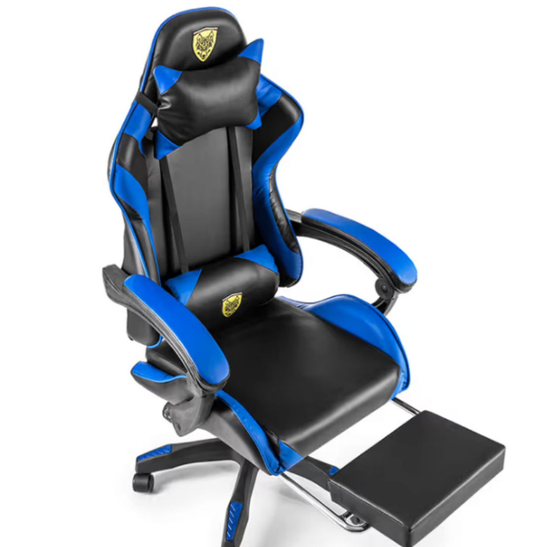 Геймърски стол с регулируема височина, лумбална възглавница и метална основа