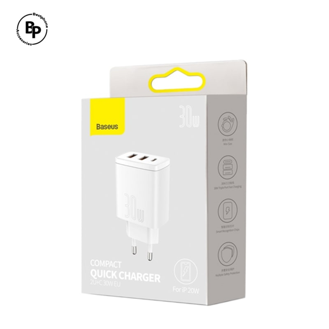 (Baseus) Адаптер PD, 2X Usb,Type-C Гнездa (30W) White