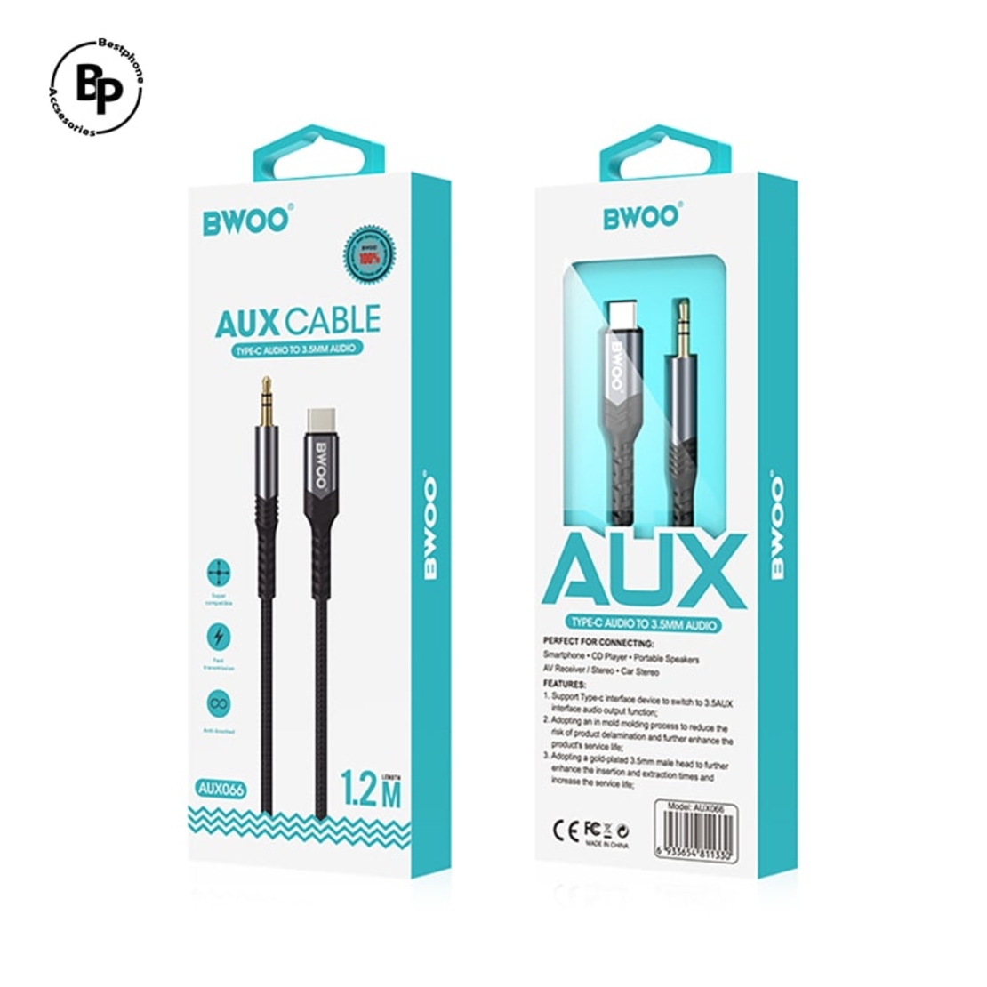 Bwoo Aux Кабел 3,5mm Jack - Type-C (1.2m)