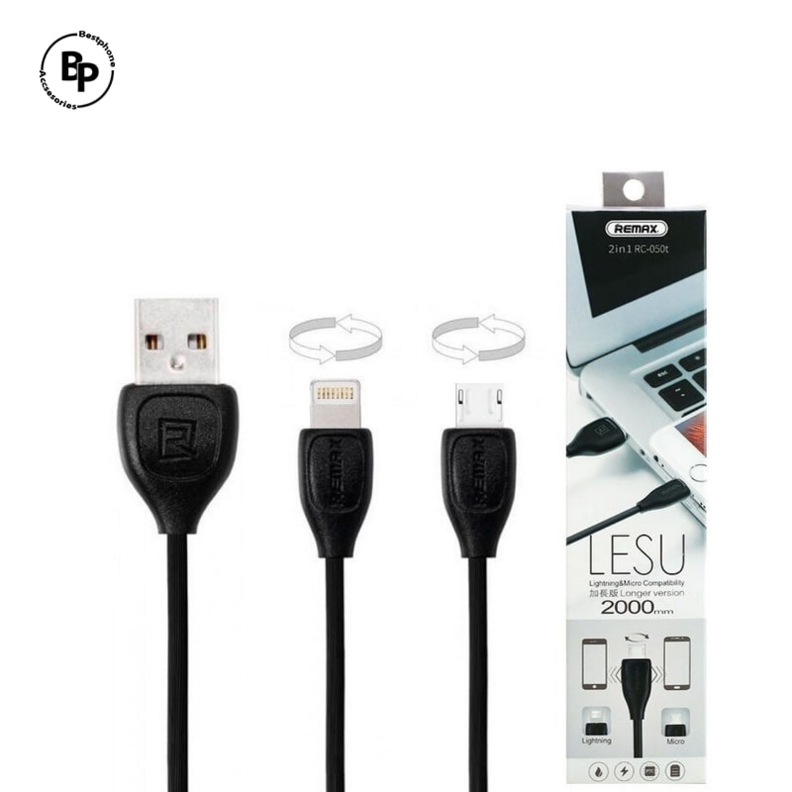 Kабел REMAX Lesu RC-050T USB - 2в1, (2m) Black