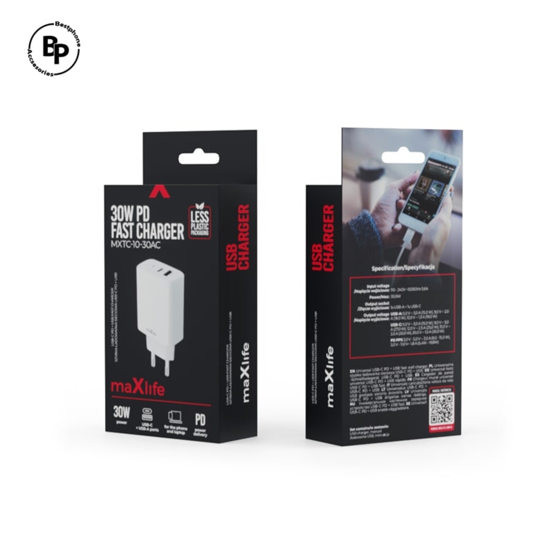 Адаптер Maxlife MXTC-10 Гнезда USB / Type-C (30W) White