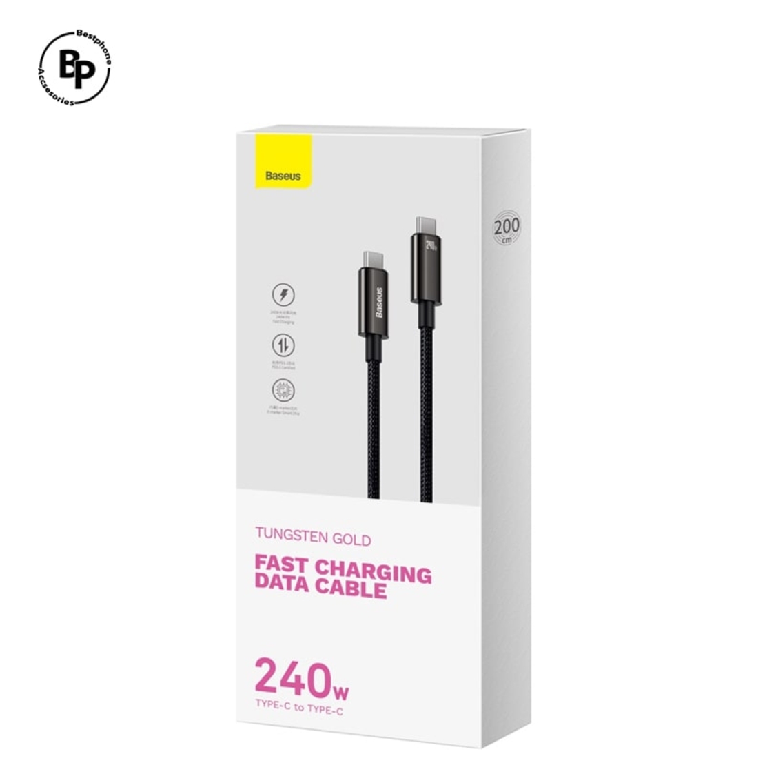 (Baseus) Кабел Tungsten Type-C - Type-C (2.00m),PD 240W Black