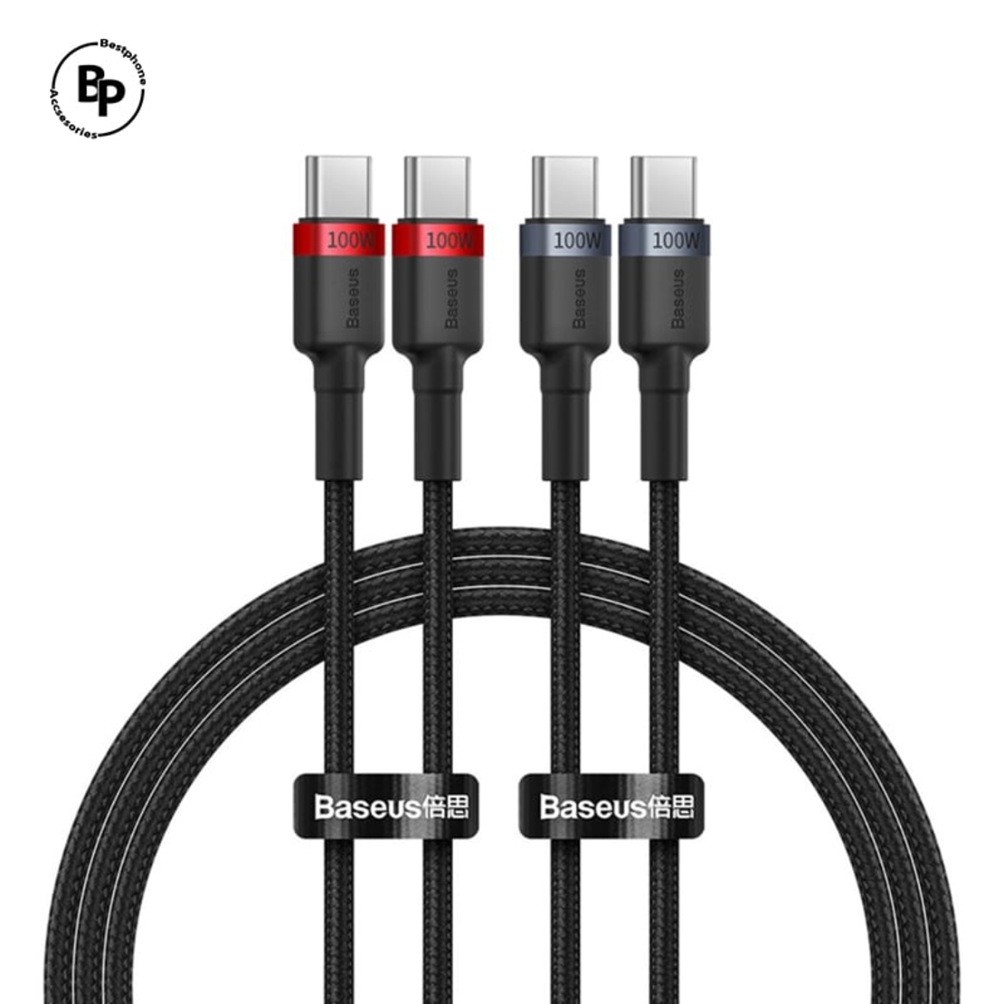 (Baseus) 2 броя Кабел Cafule Type-C - Type-C, (1m) (100W) Grey/Red