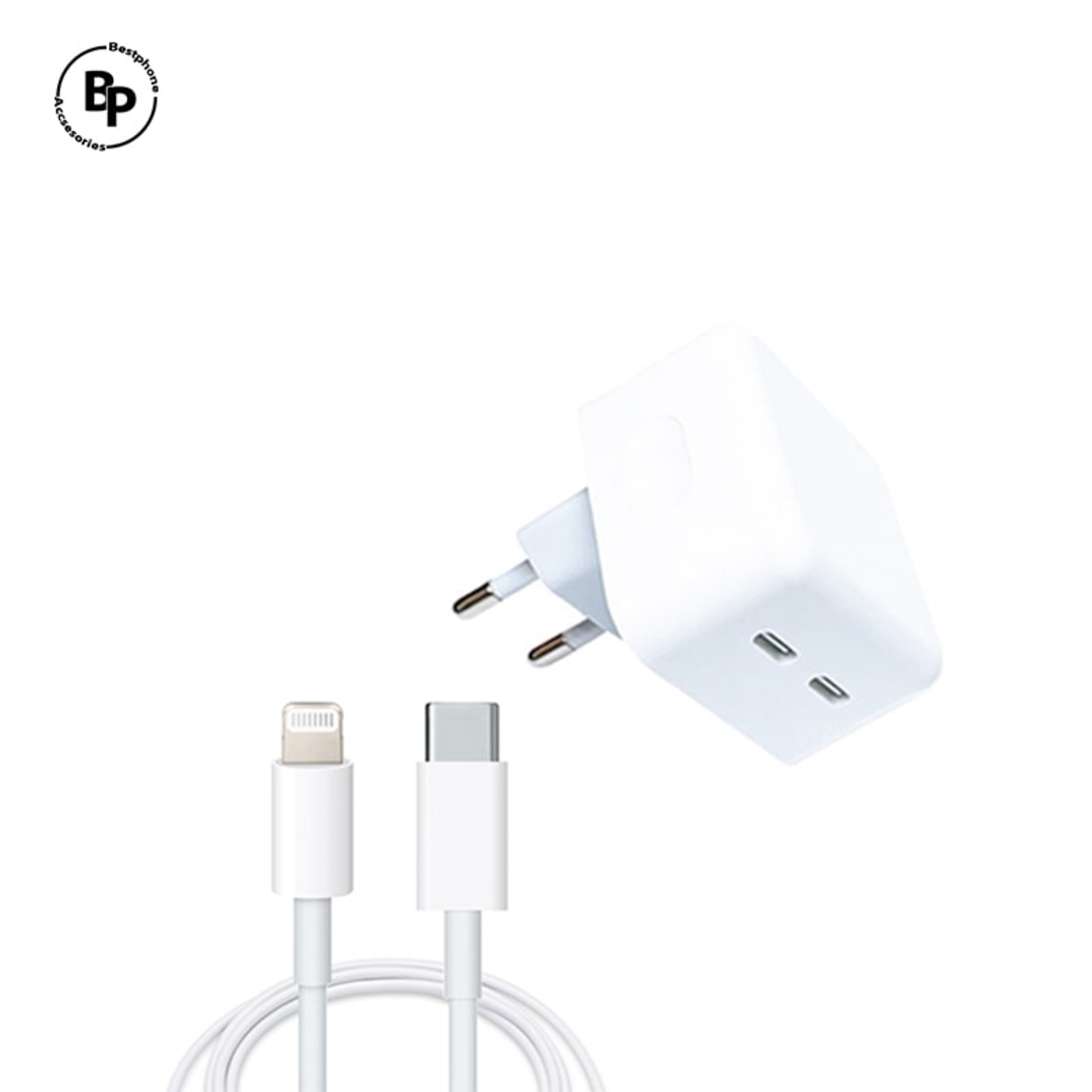 Зарядно Apple, Двойно гнездо USB‑C, Кабел Lightning - Type-C (1m) (35W) White