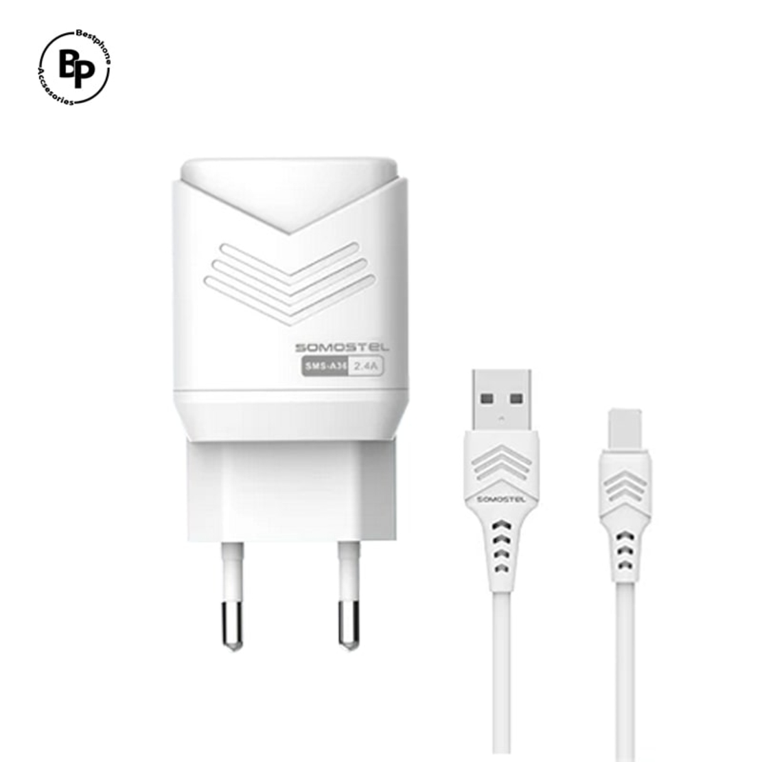 Зарядно Somostel SMS-A36, Двойни USB Гнезда, USB - Lightning (12W) (2.4A) White