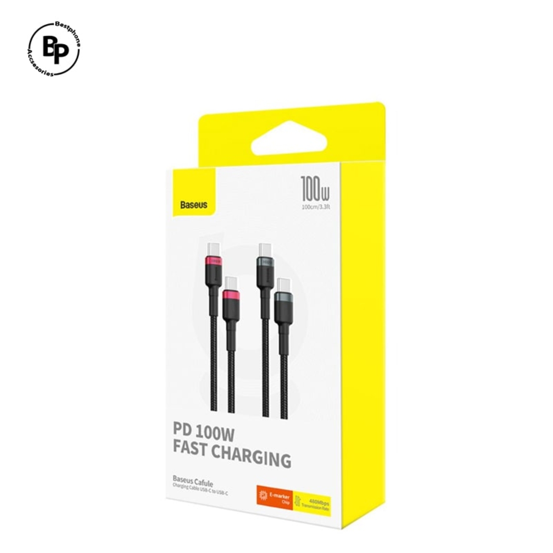 (Baseus) 2 броя Кабел Cafule Type-C - Type-C, (1m) (100W) Grey/Red
