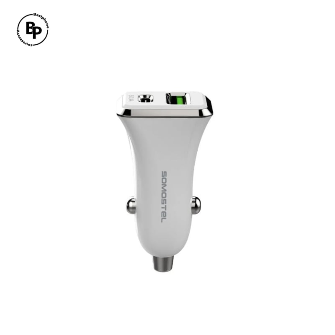 Зарядно за кола Somostel SMS-A42, Двойнни гнезда USB/Usb-C, QC3.0 (2.4A) White