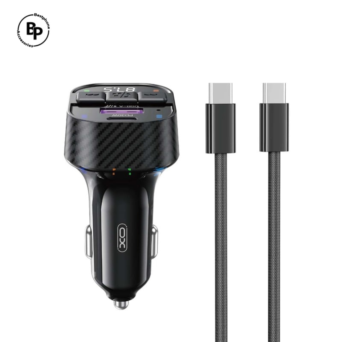 Зарядно за кола XO FM BCC17 Bluetooth MP3, трансмитер (30W), Кабел Type-C - Type-C Black