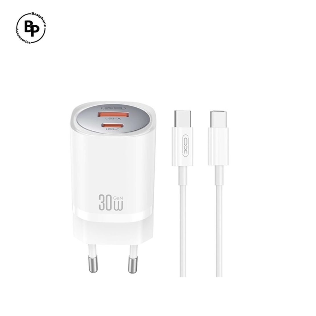 Зарядно XO CE21 PD, Type-C - Type-C Кабел (30W) White