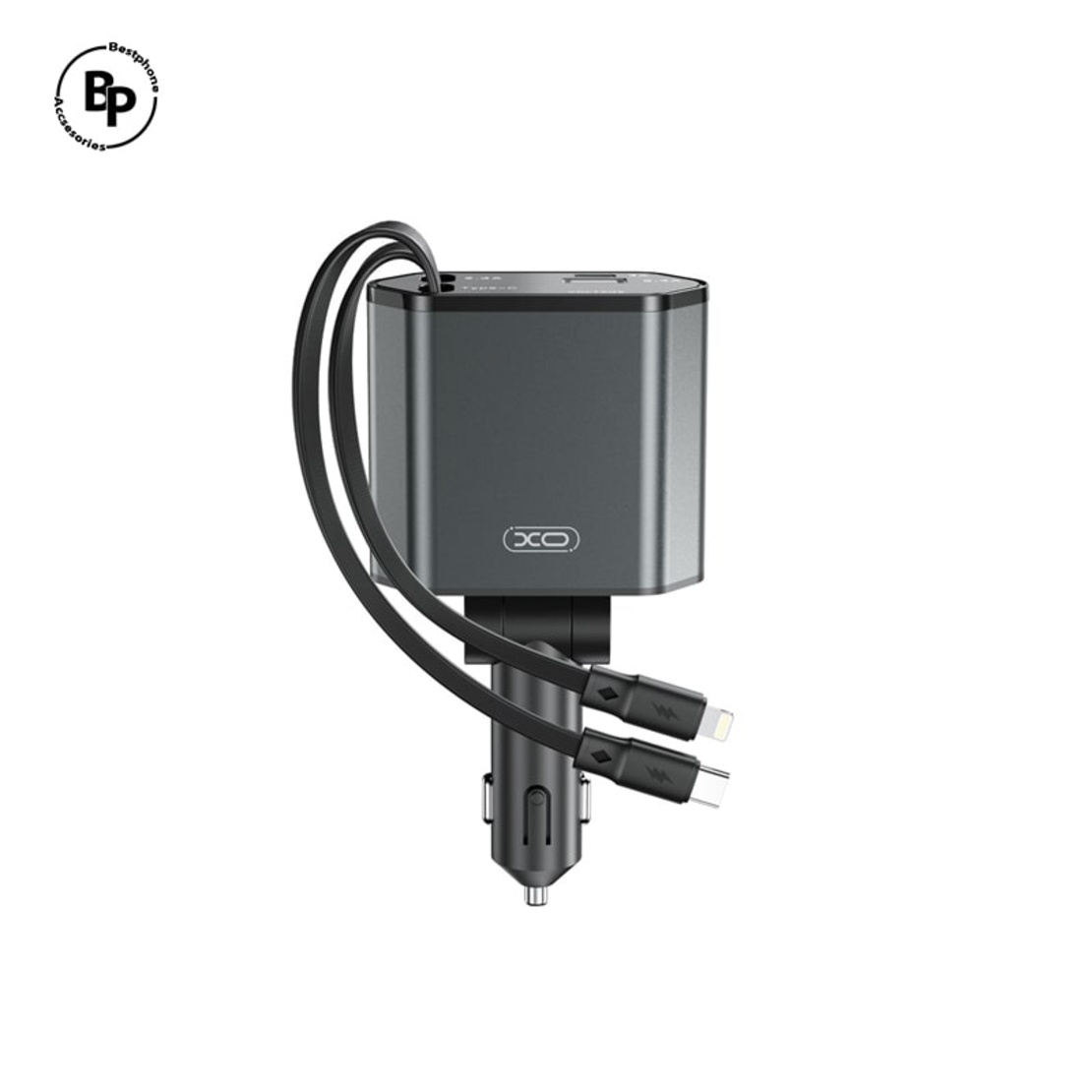 Зарядно за кола XO CC62 Гнезда Usb/Type-C, Кабел Type-C / Lightning (104W) Grey