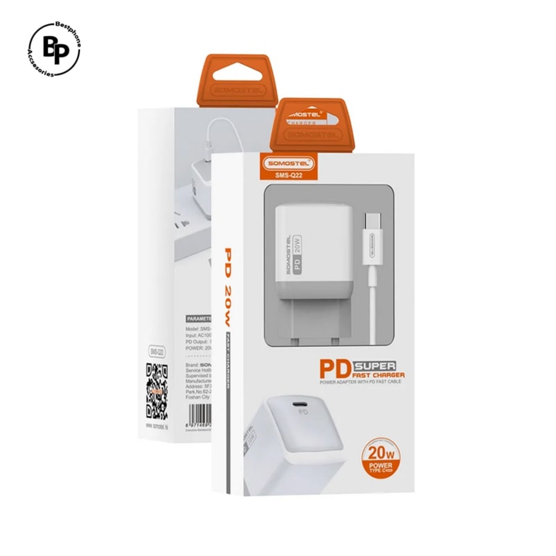 Зарядно Somostel SMS-Q22 QC, Type-C - Lightning (20W) White