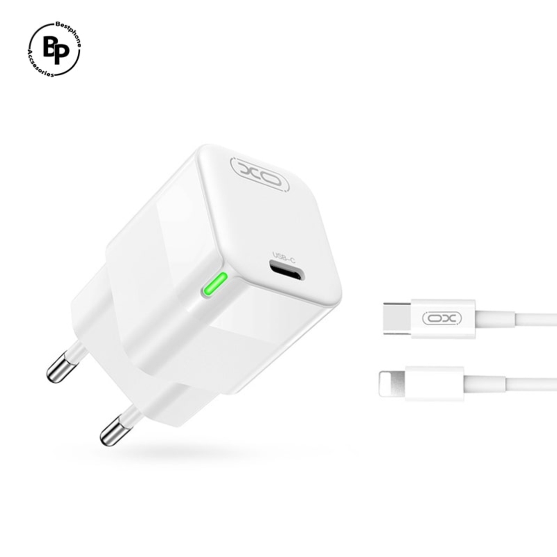 Зарядно XO CE06 PD, Type-C - Lightning (30W) White