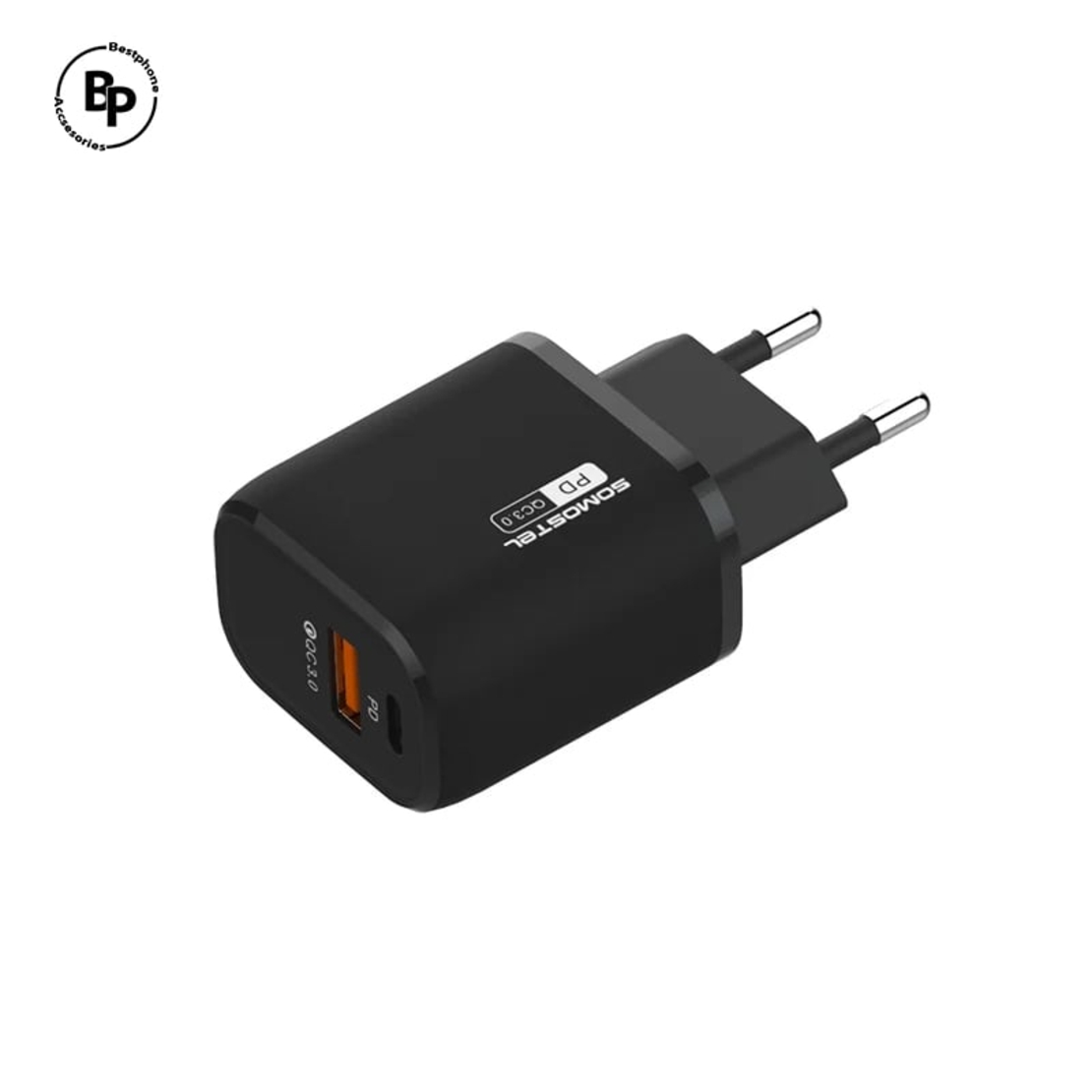 Зарядно Somostel SMS-Q01, Двойно гнездо - QC.3, USB - Type-C (20W) Black