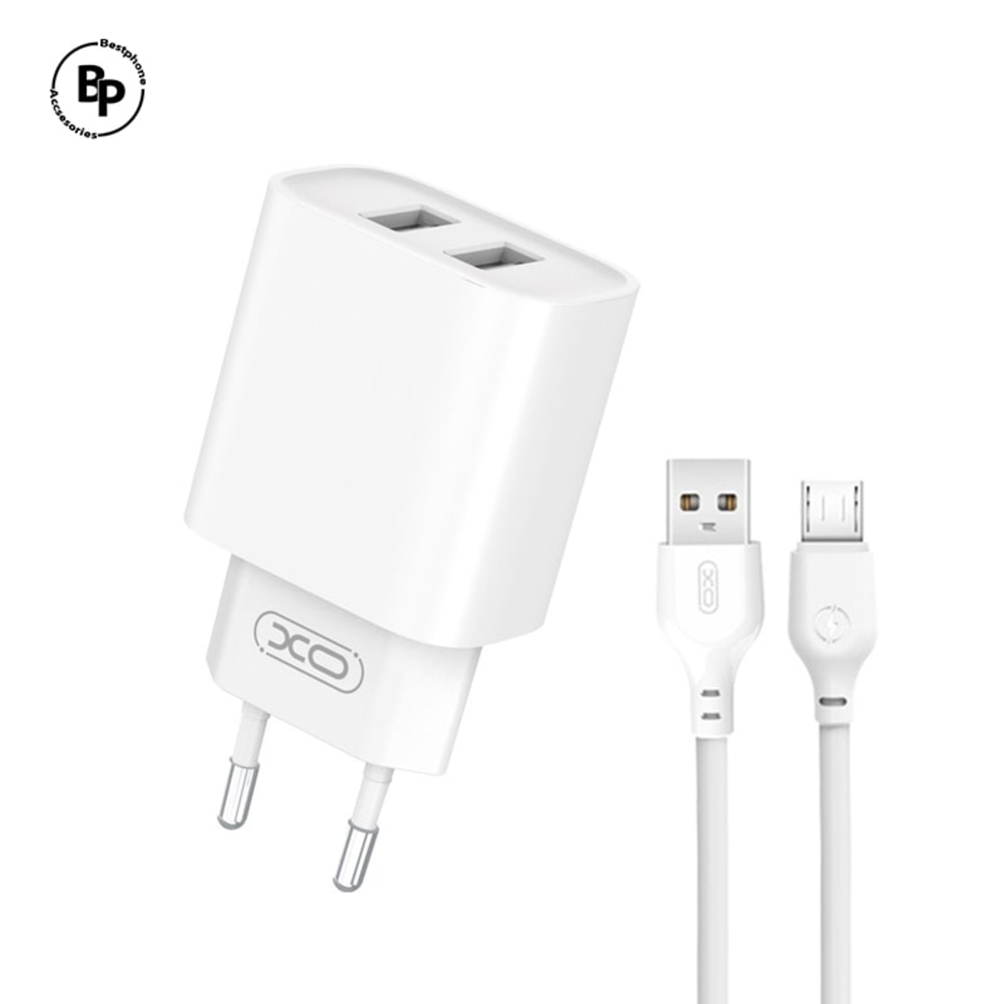 Зарядно XO CE02C, Двойни USB гнезда, USB - Micro (10.5W) (2.1A) White