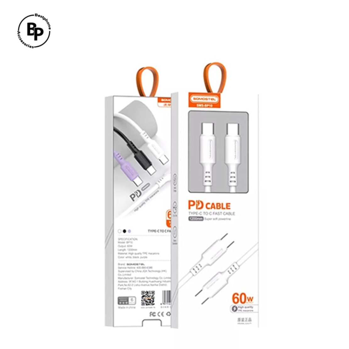 Кабел Somostel SMS-BP10 Type-C - Lightning, (1.2m) (3.0A) Black