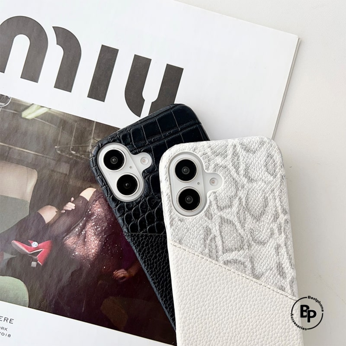Кожен Гръб Croco Leather iPhone 15 Pro Black
