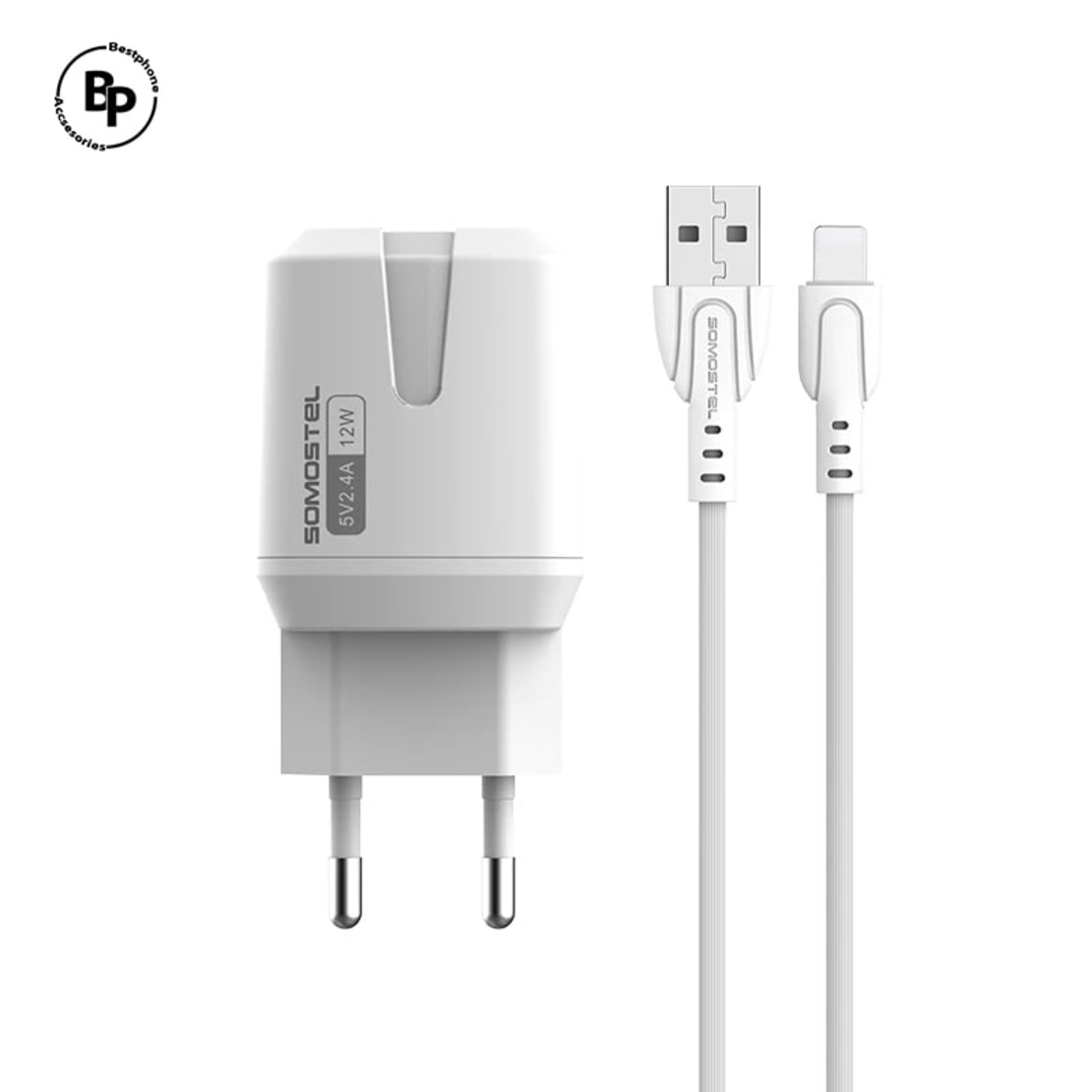 Зарядно Somostel A139, Двойни USB Гнезда, USB - Lightning (12W) (2.4A) White