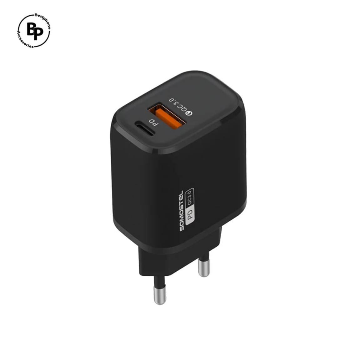 Зарядно Somostel SMS-Q01, Двойно гнездо - QC.3, USB - Type-C (20W) Black