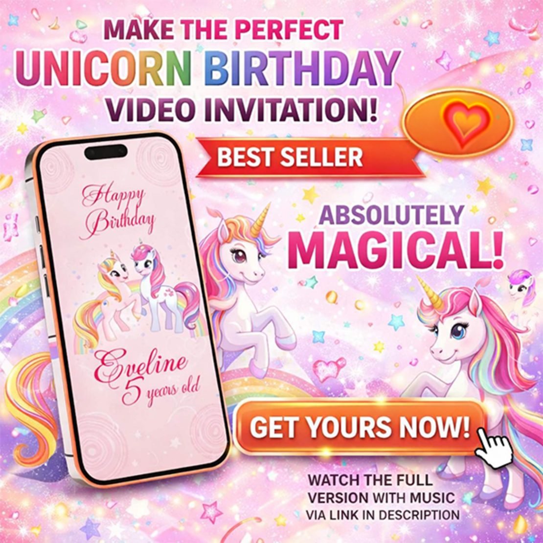 Cute Pony Birthday Video Invitation | Animated Digital Invite for Girls Pony Party