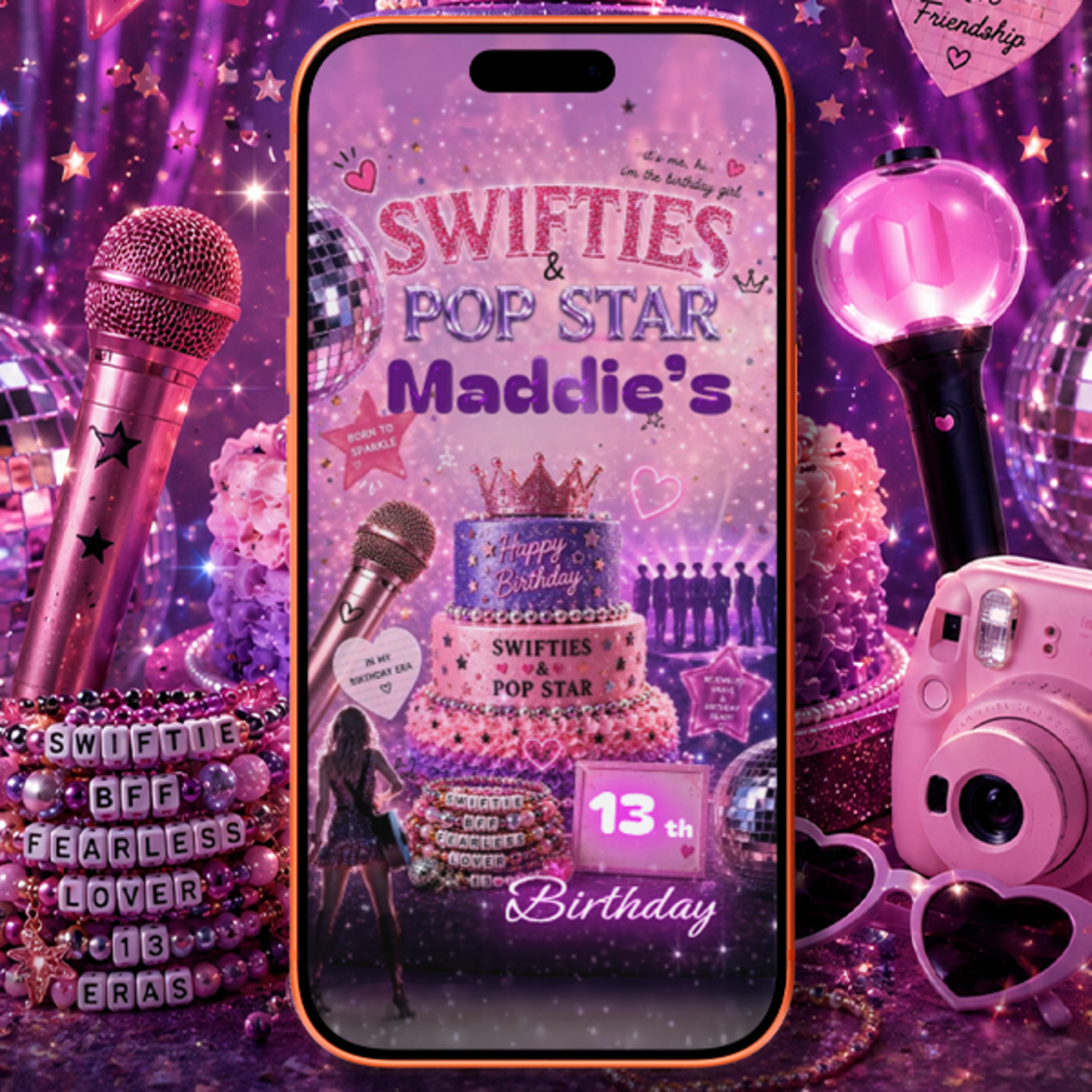 Swiftie Video Invitation, Pop Star 13th Birthday Invitation Mobile, Animated Birthday Invite Digital, Teen Girl Pop Star Party