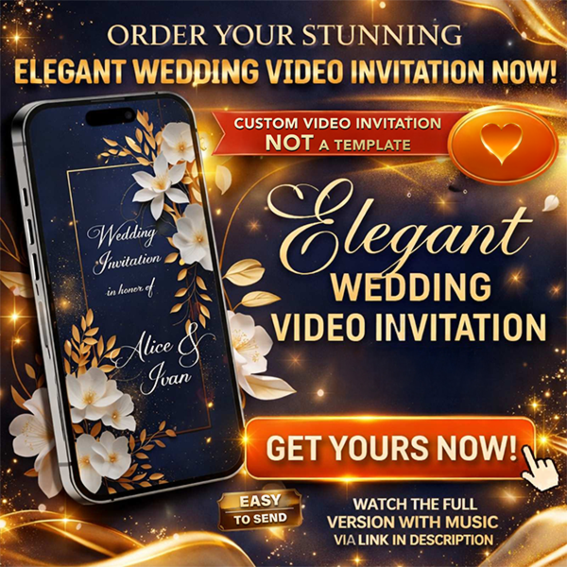 Elegant Navy Blue Digital Wedding Invitation with White Floral Design
