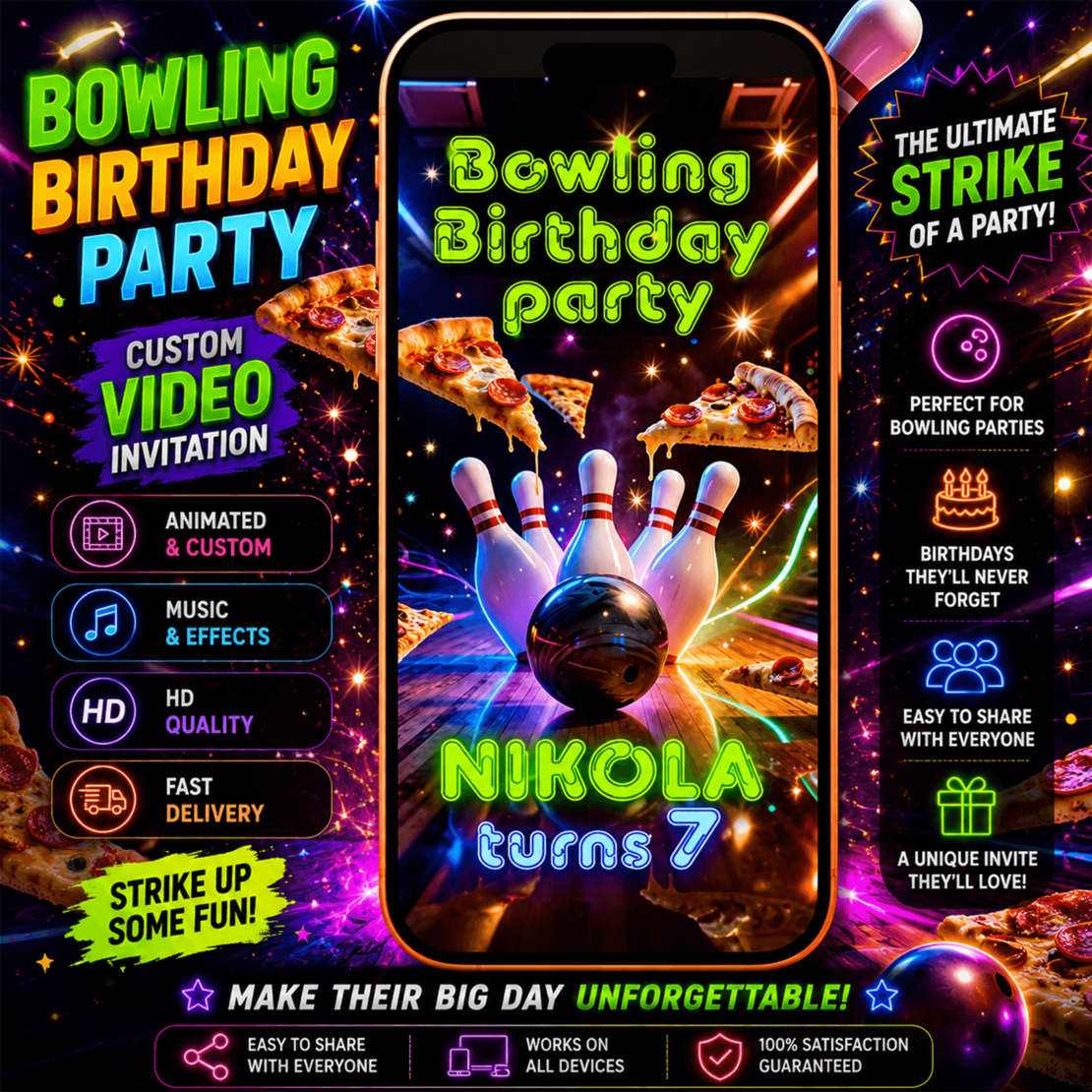 Bowling Party Video Invitation , Bowling Birthday Invitation