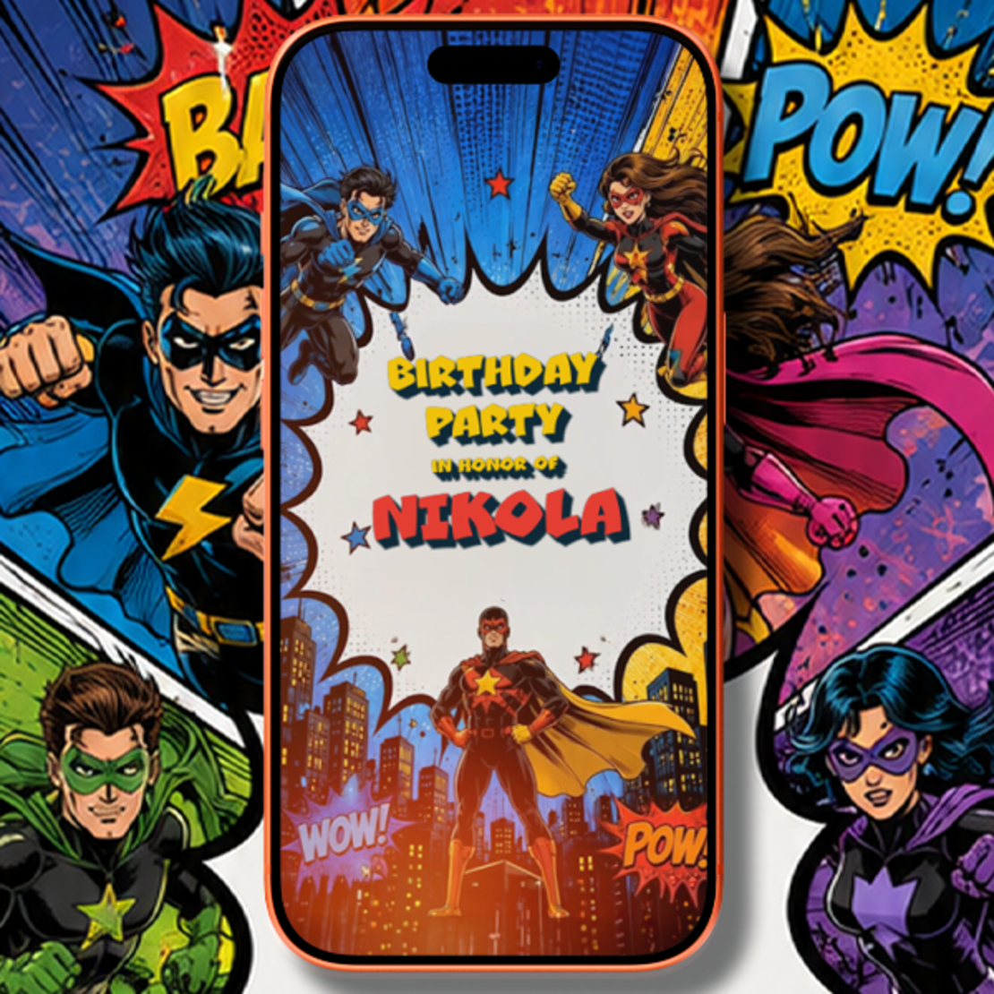 Comic Book Birthday Video Invitation | Personalized Cartoon Digital Party Invite