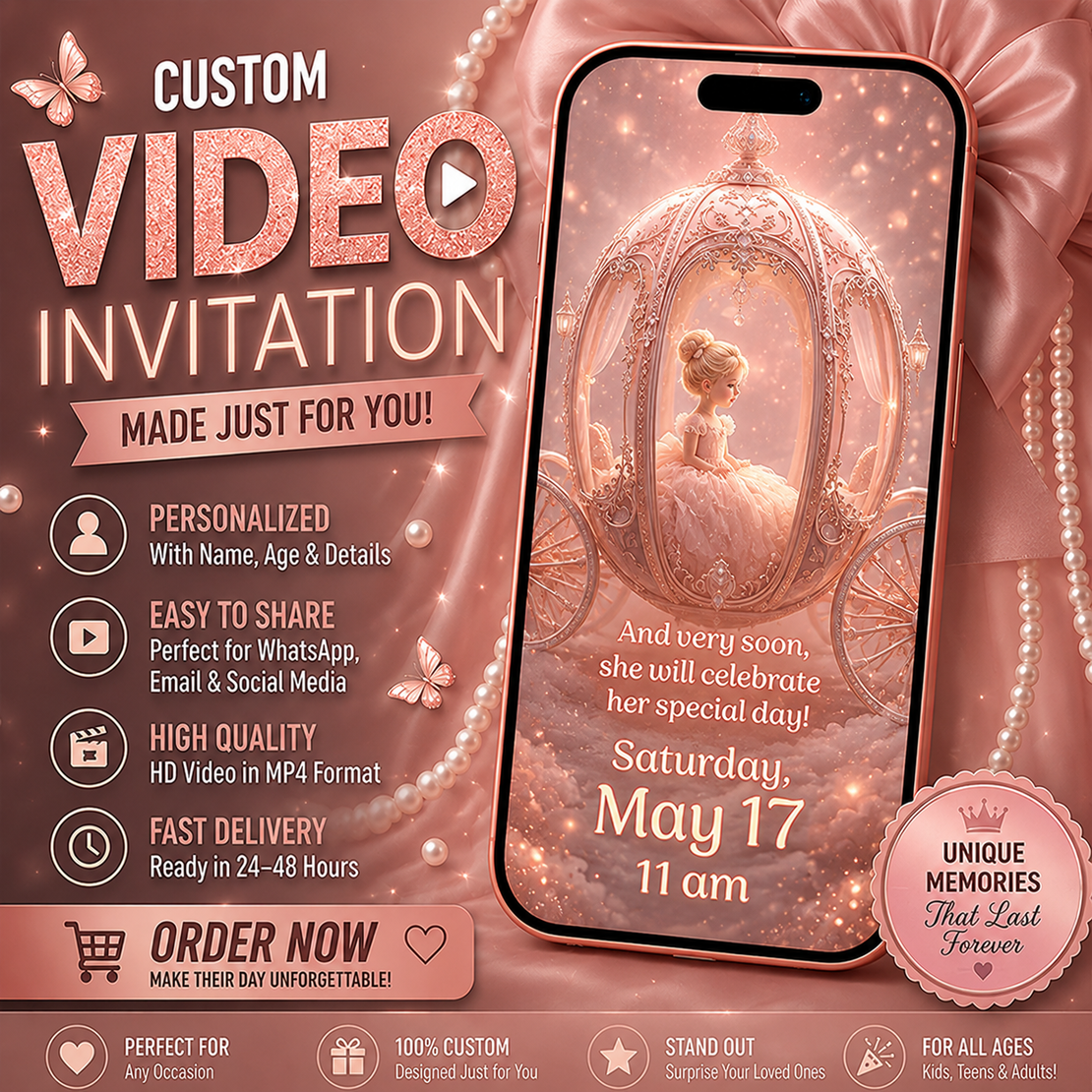 Magical Princess Birthday Video Invitation | Personalized Digital Party Invite