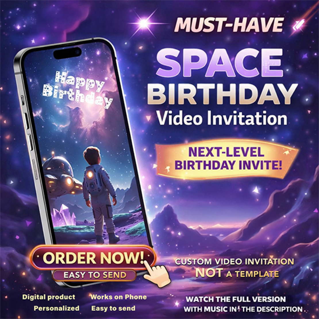 Space Birthday Digital Video Invitation for Boy | Galaxy Theme Kids Party Invite