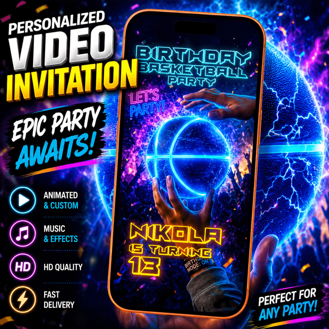 Basketball Birthday Video Invitation for Boys | Personalized Digital Party Invite