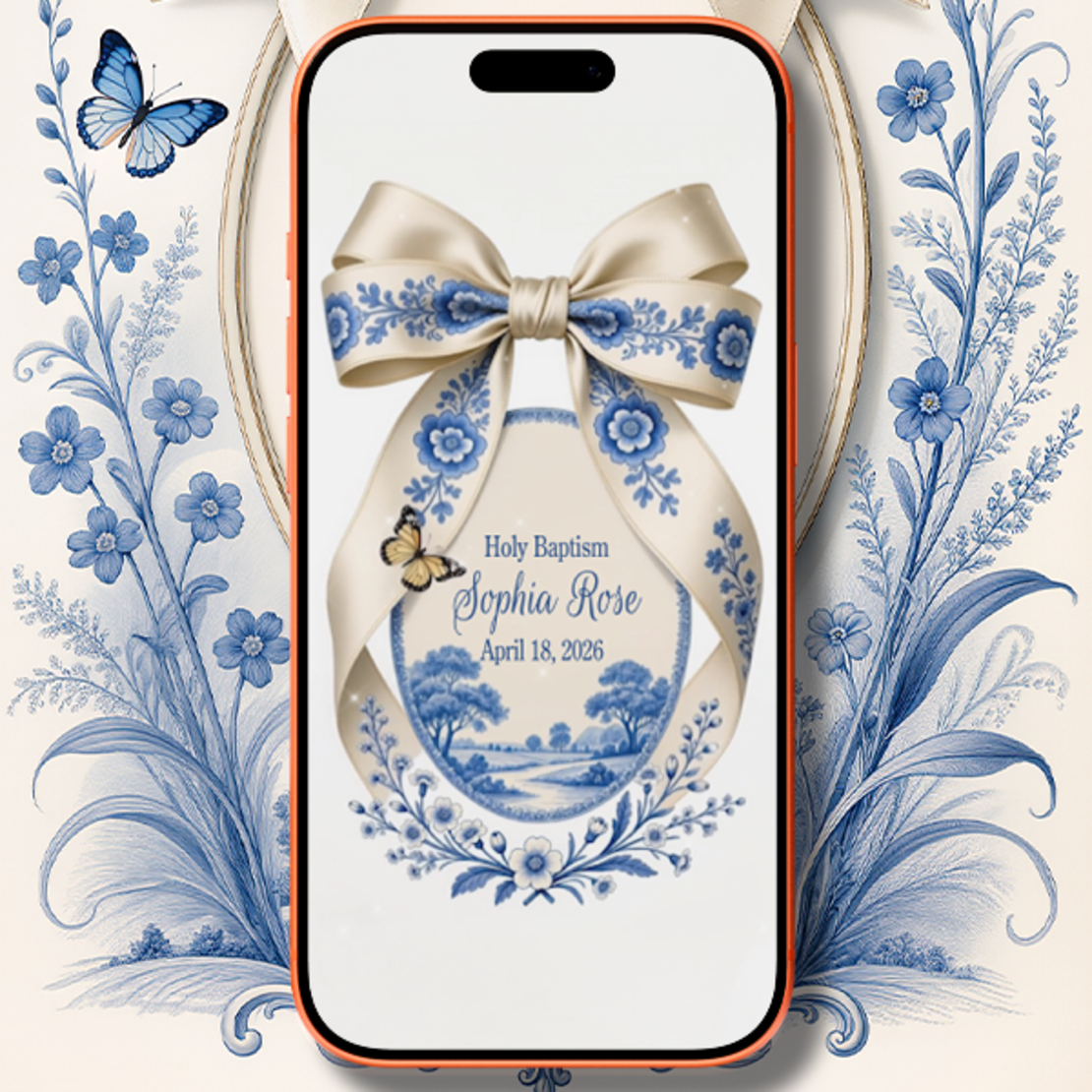 Elegant Baptism Digital Video Invitation-Design with Delicate Illustrations and Fine Art Details