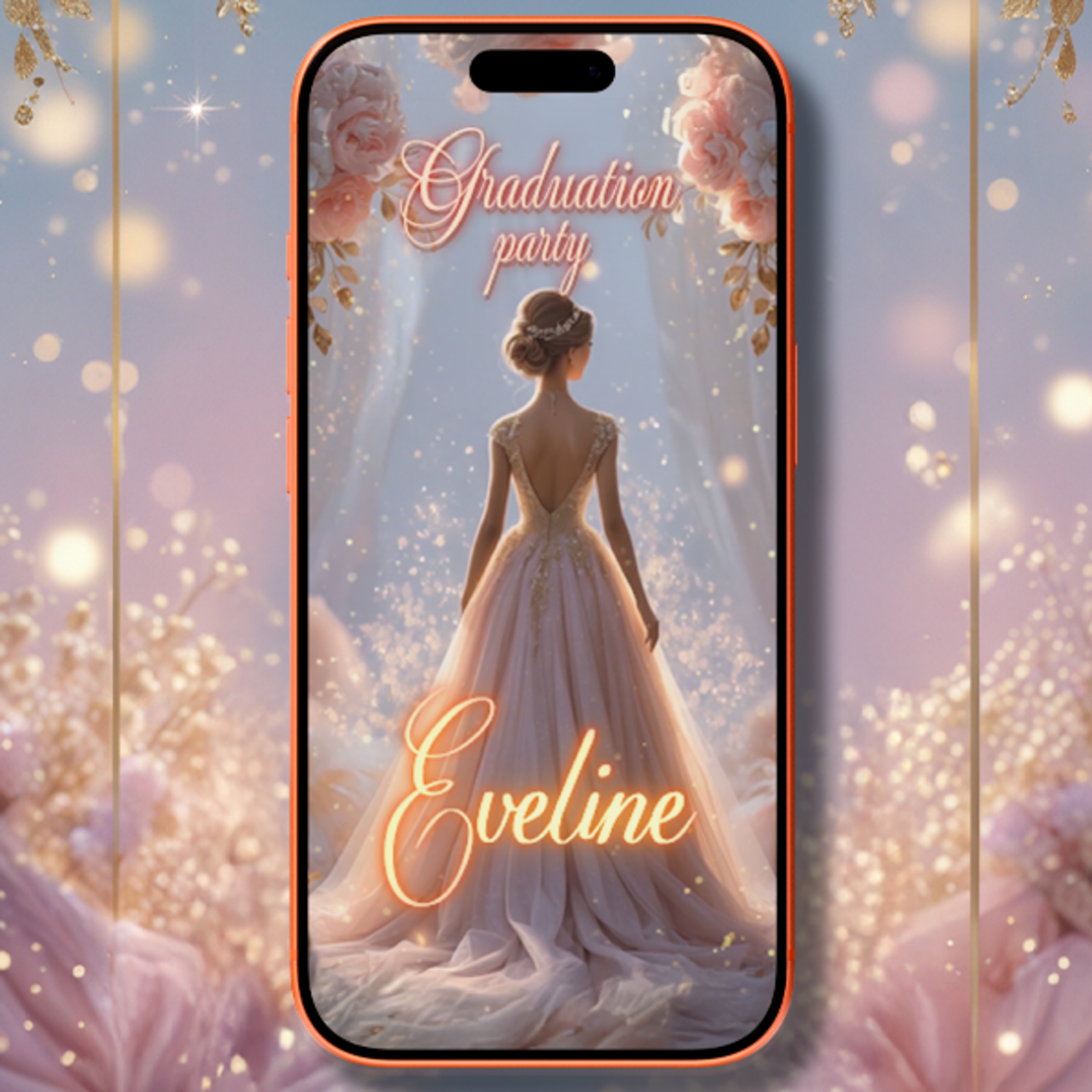 Elegant Pink Floral Graduation Video Invitation with Glitter – Perfect Digital Invite for Prom