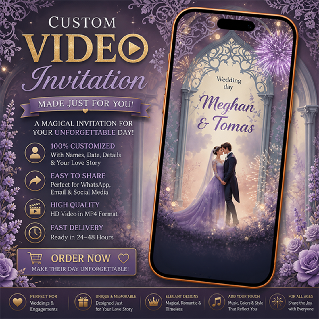 Lavender Wedding Video Invitation | Personalized Romantic Digital Wedding Invite